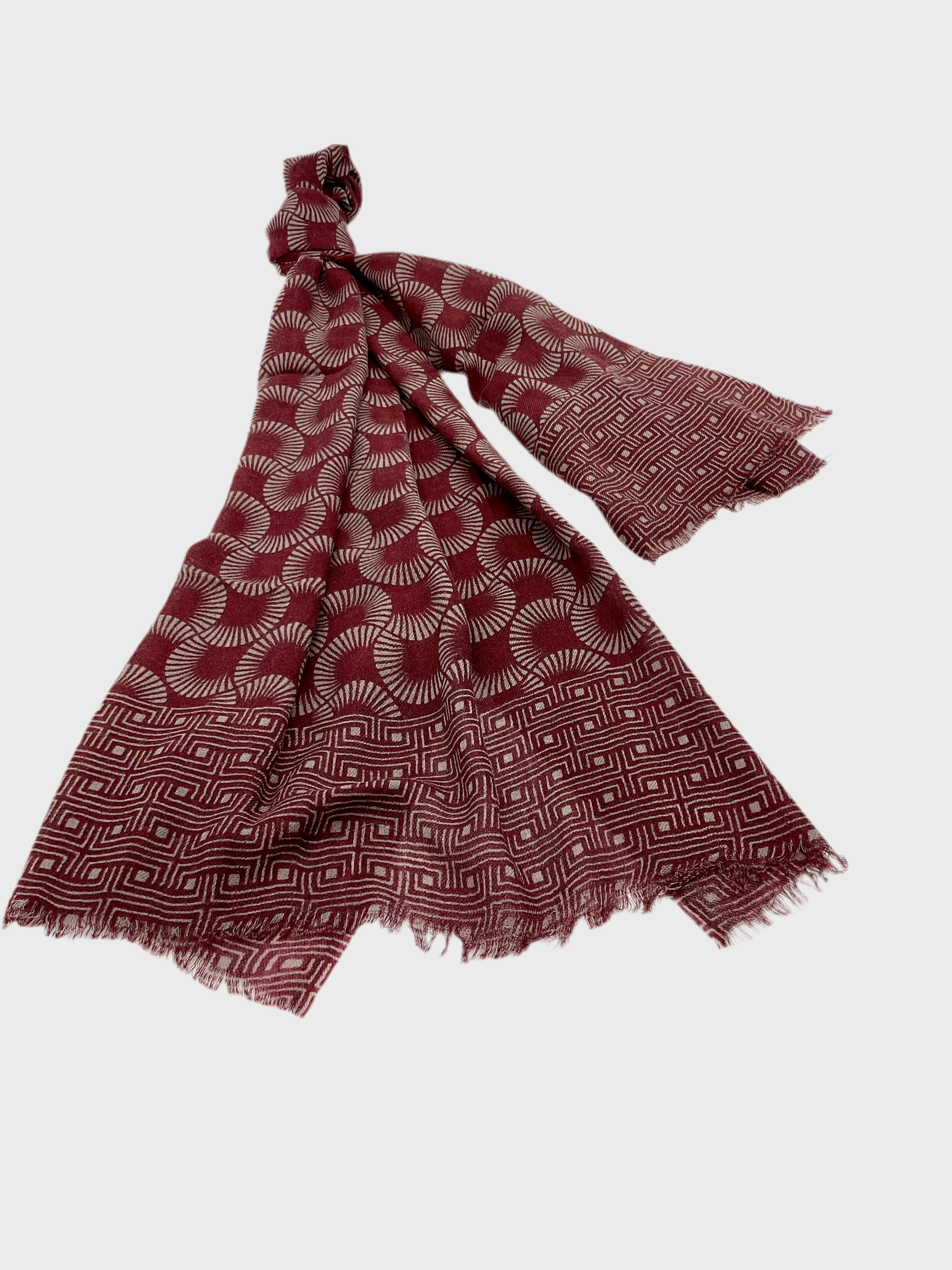 SCHAL GRAFIC PATTERN I WOLLE - SEIDE wine
