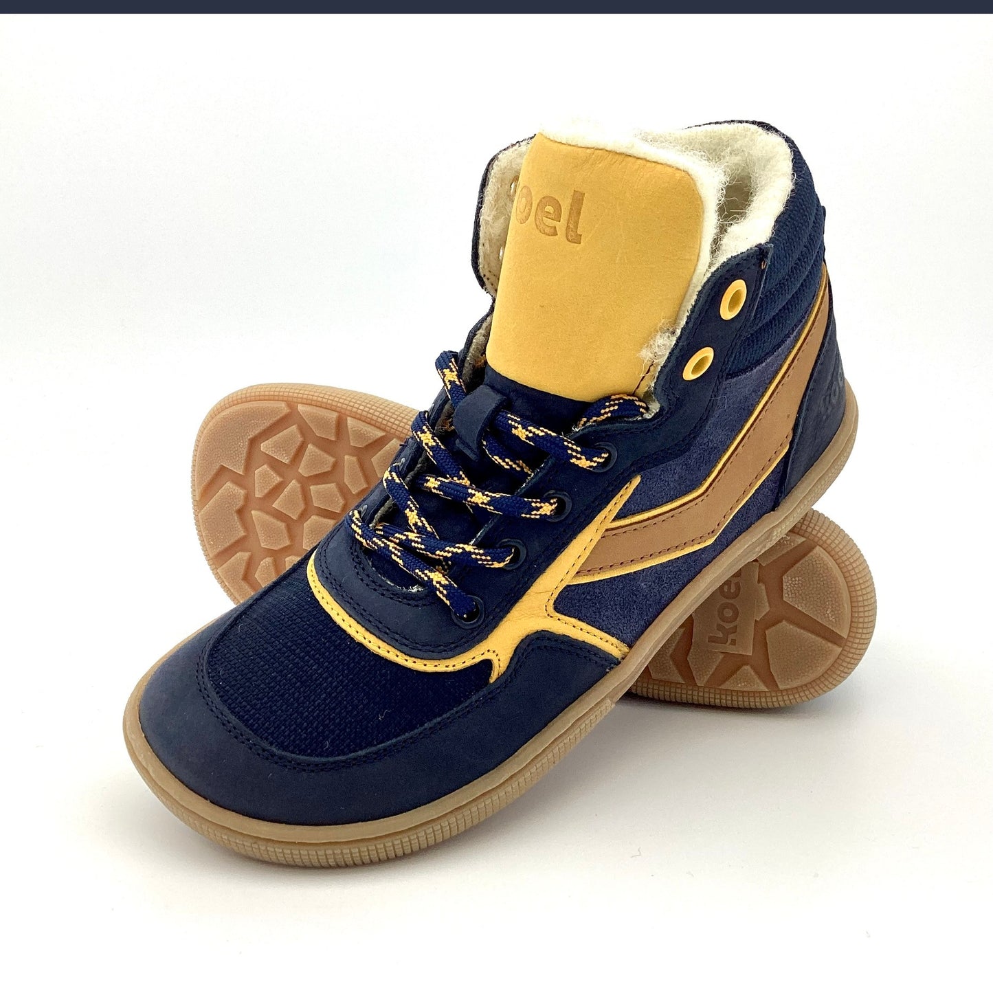 SNEAKER DANISH NAPPA I WOLLFUTTER - navy - gelb