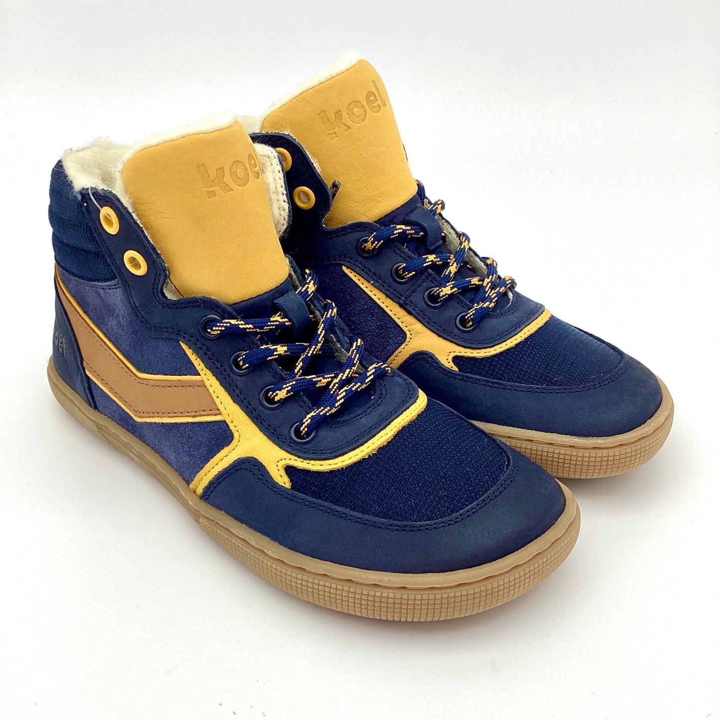 SNEAKER DANISH NAPPA I WOLLFUTTER - navy - gelb