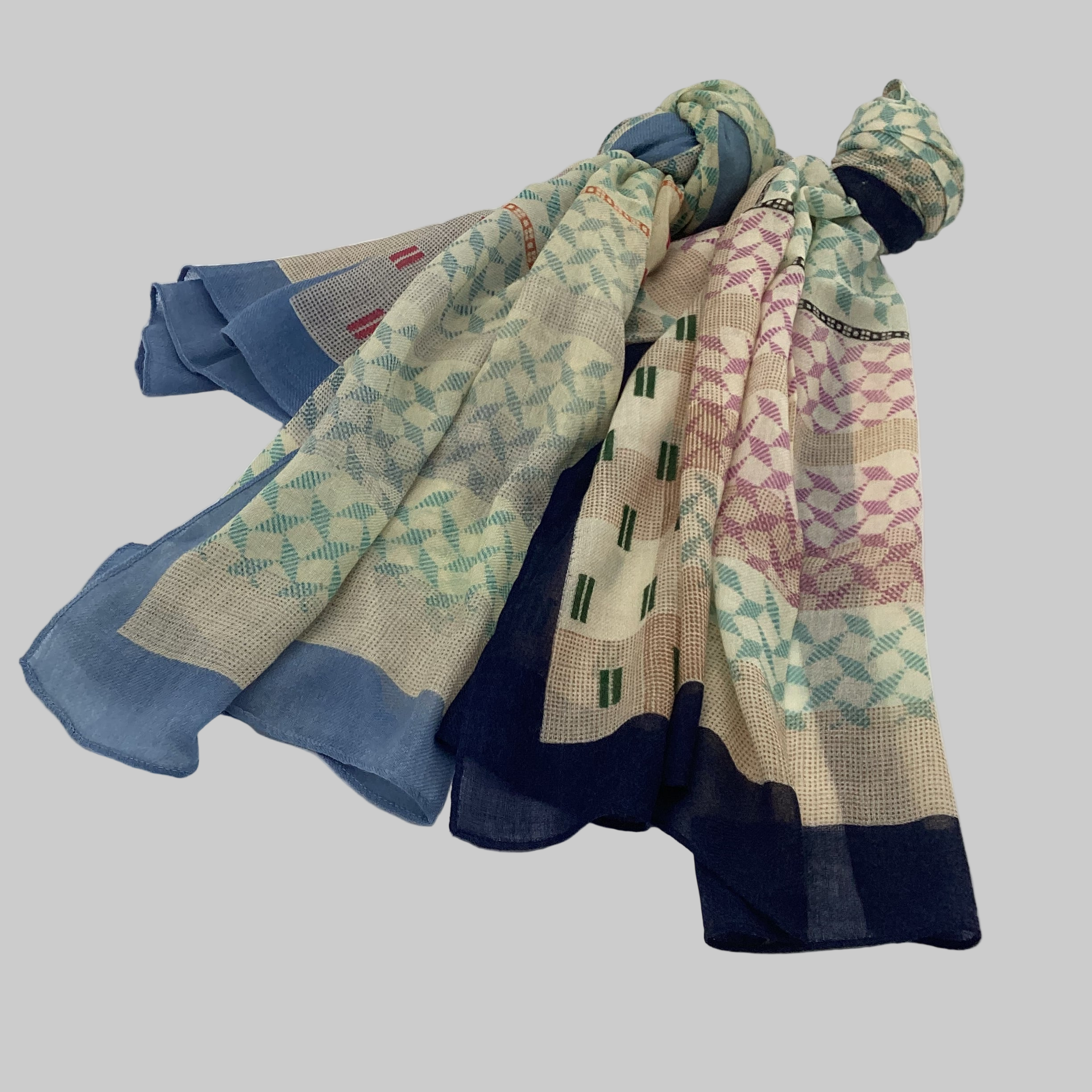 SCHAL TAFFEL I WOLLE - beige-Muster-navy