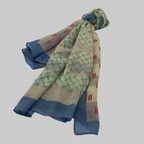 SCHAL TAFFEL I WOLLE - beige-Muster-hellblau