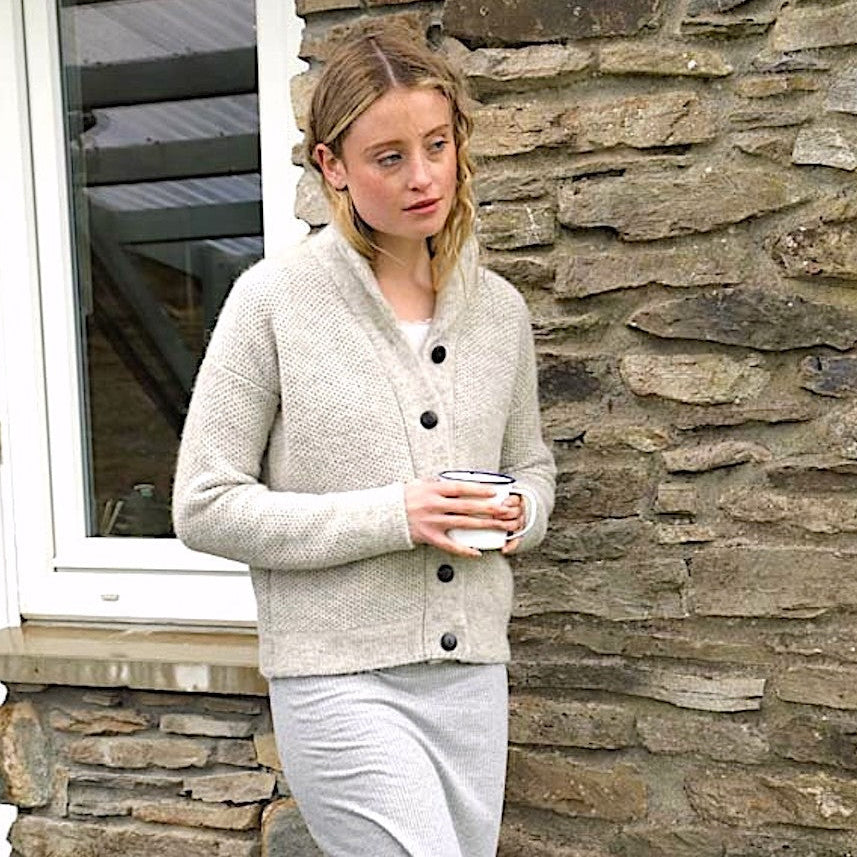 STRICKJACKE DAMEN I BABY ALPAKA - HIGHLAND WOLLE, cloud