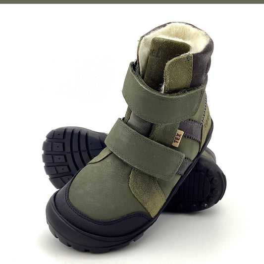 WINTER BOOT BAREFOOT HYDRO TEX MILO I WOLLE - khaki