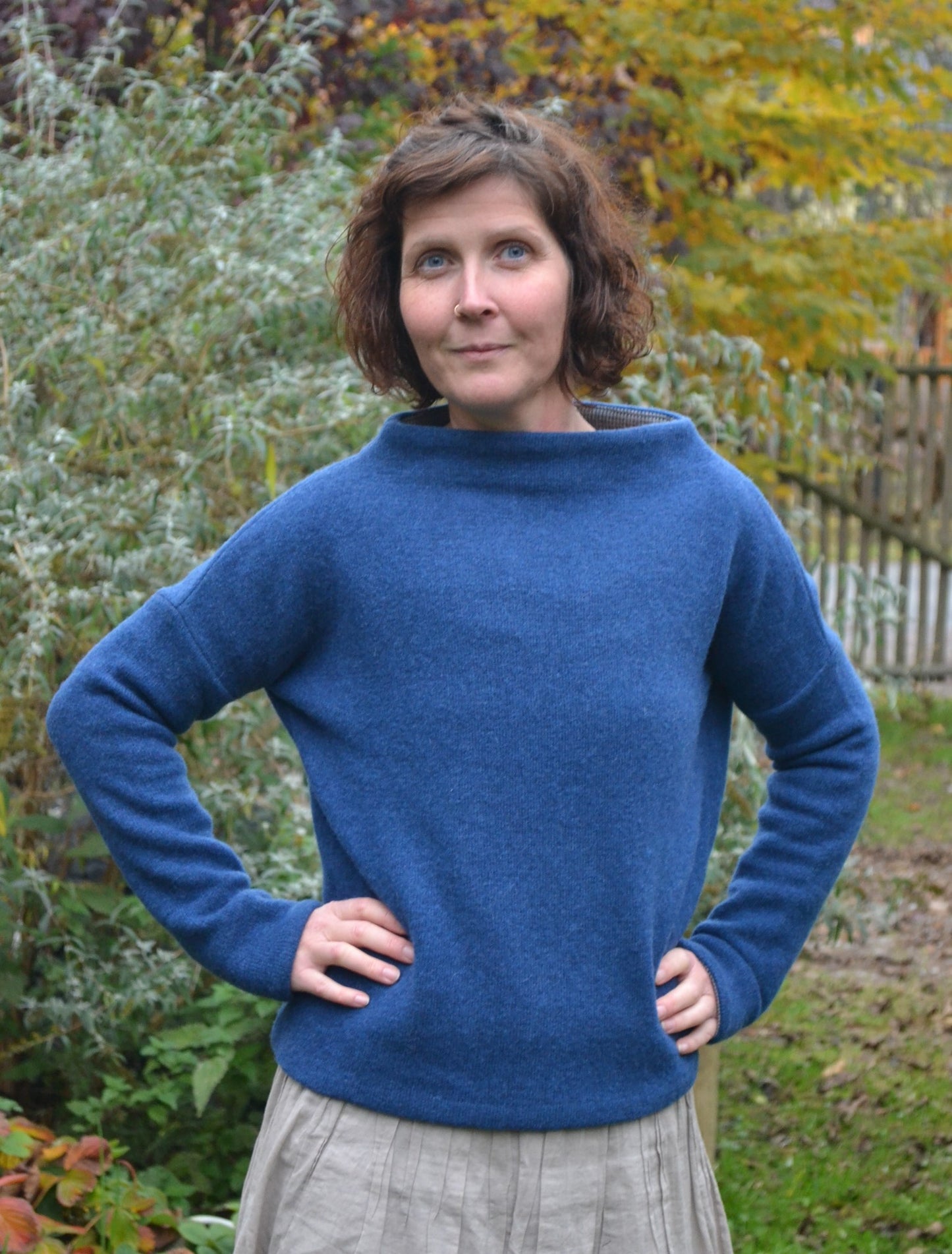 PULLOVER NICOLETTA I WOLLWALK - BAUMWOLLE blau