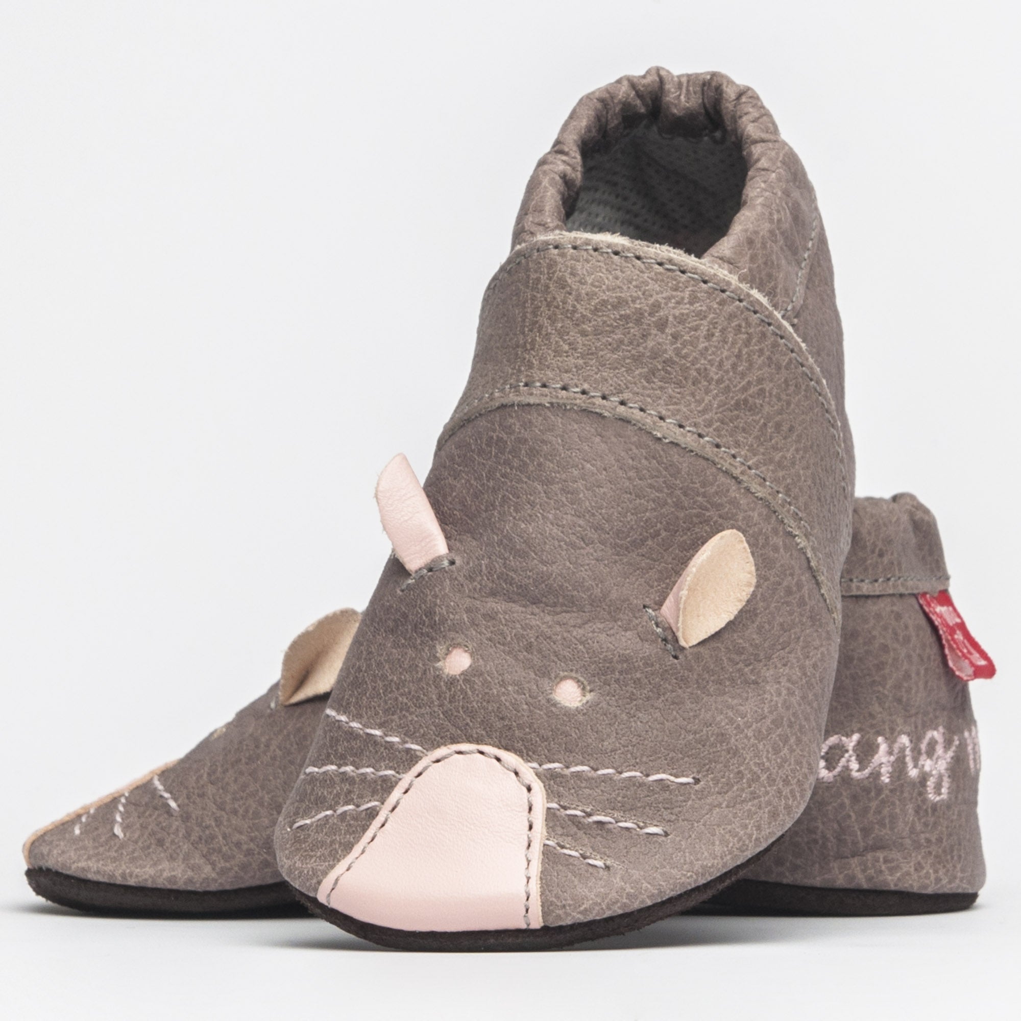 KRABBELSCHUH MAUS I LEDERSOHLE - steingrau