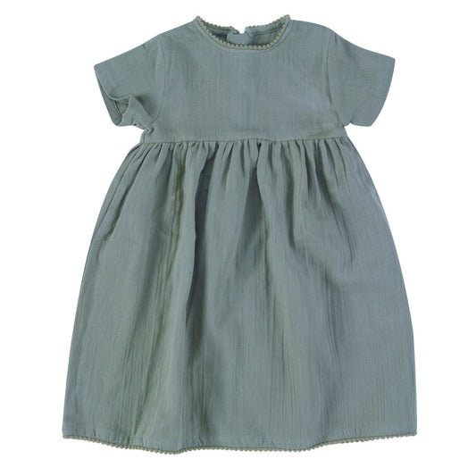 Kinder Kleid kurzärmlig I PRETTY MUSLIN DRESS TÜRKIS